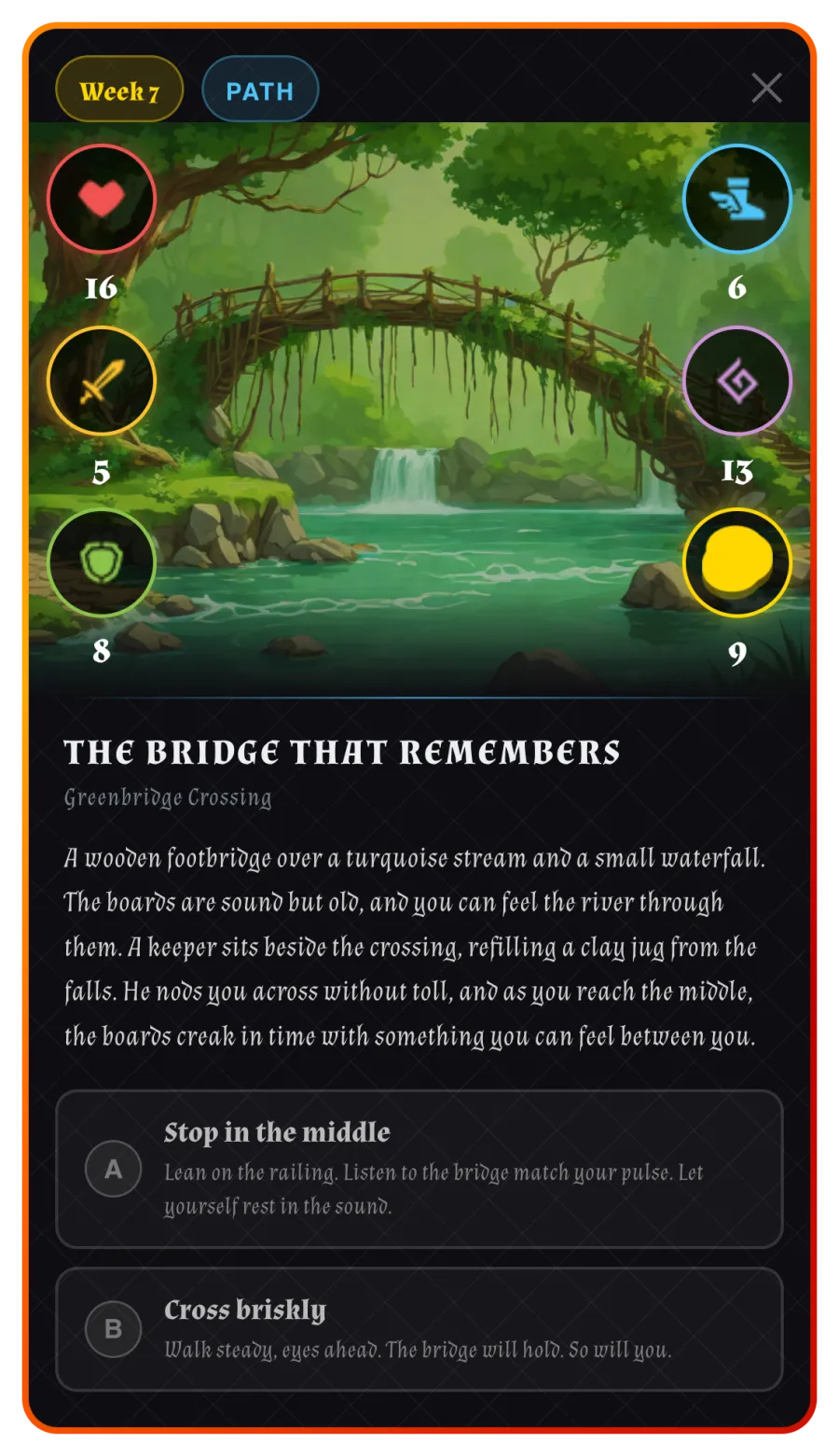 An in-app story encounter with branching choices
